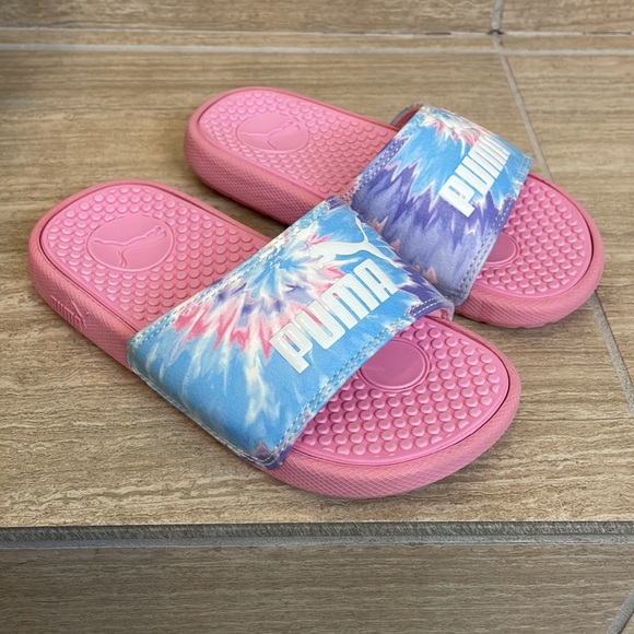 PUMA UEC Girls Size 11 Pool Slide Sandal Pink Purple Blue White Tie-dye pattern - Picture 10 of 10